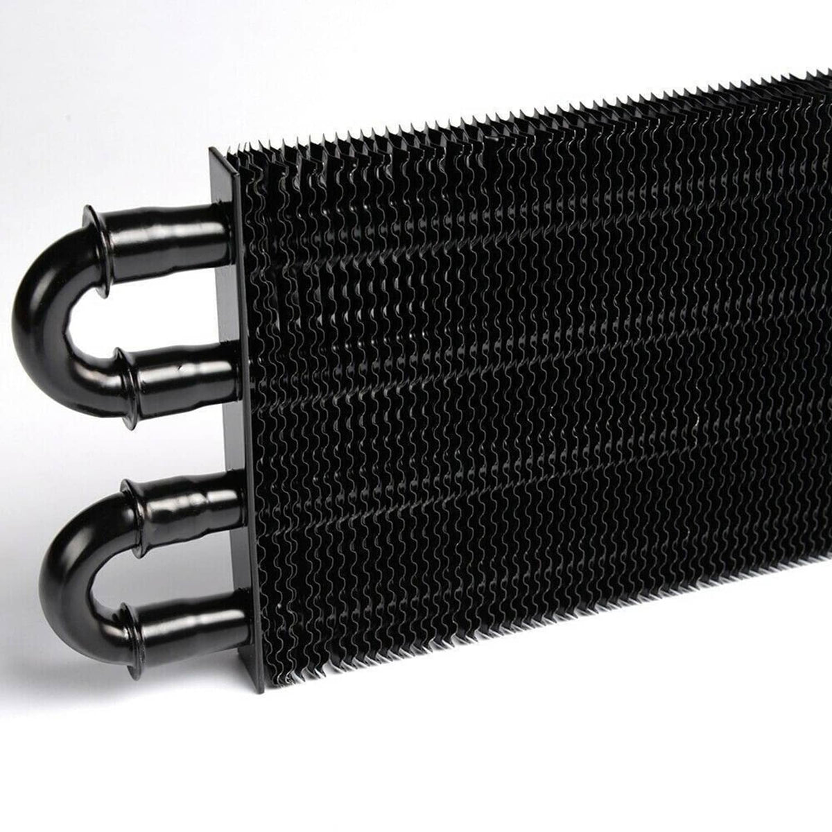 Transmission oil cooler radiator core with three black mounting pipe connections