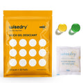 Wisedry silica gel desiccant packets in orange sealed pouch and small sachet