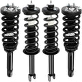 Set of four complete strut shock assemblies with black coil springs and mount tops