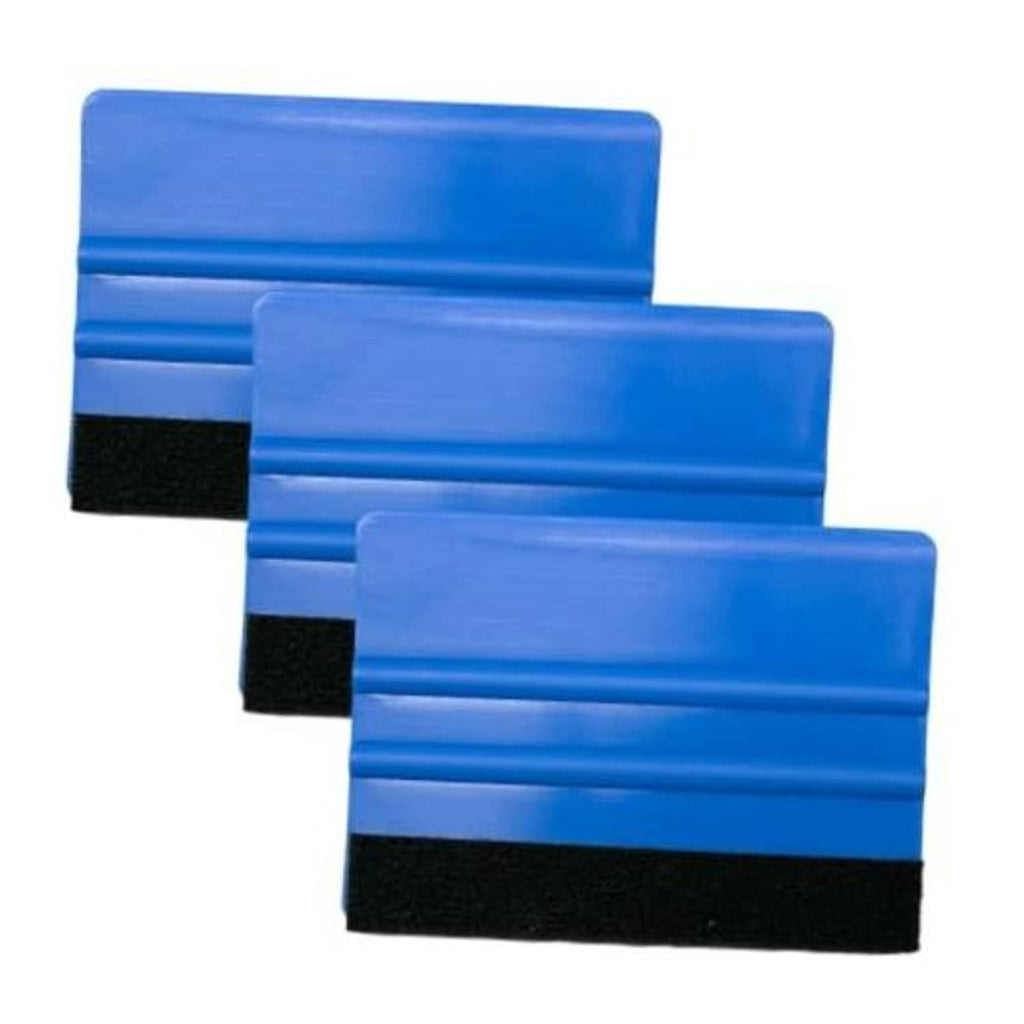 3-pack blue plastic felt-edge vinyl squeegee tools with black foam pads