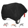 Black waterproof log splitter cover with elasticized hem and fitted wheel openings