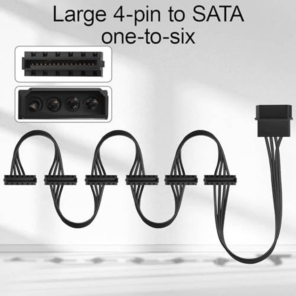 4-pin male to six SATA 15-pin female power splitter cable with six connector leads