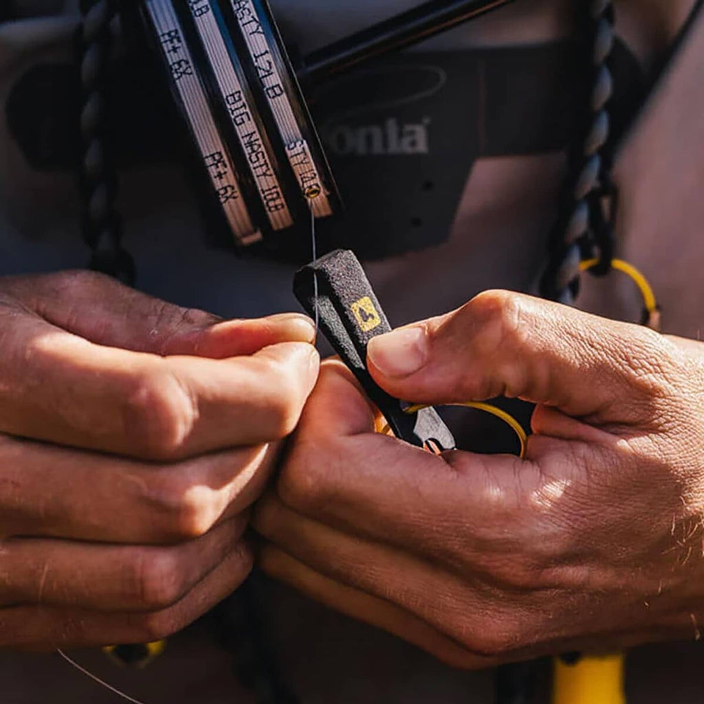 Loon Outdoors wire nippers with black comfy grip and yellow cord loop