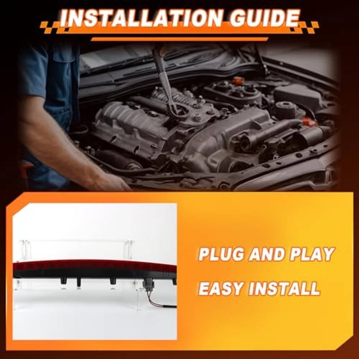LED third brake light bar with wiring and connectors for plug-and-play installation