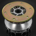 Drive clutch assembly with steel ring gear teeth and center hub plate