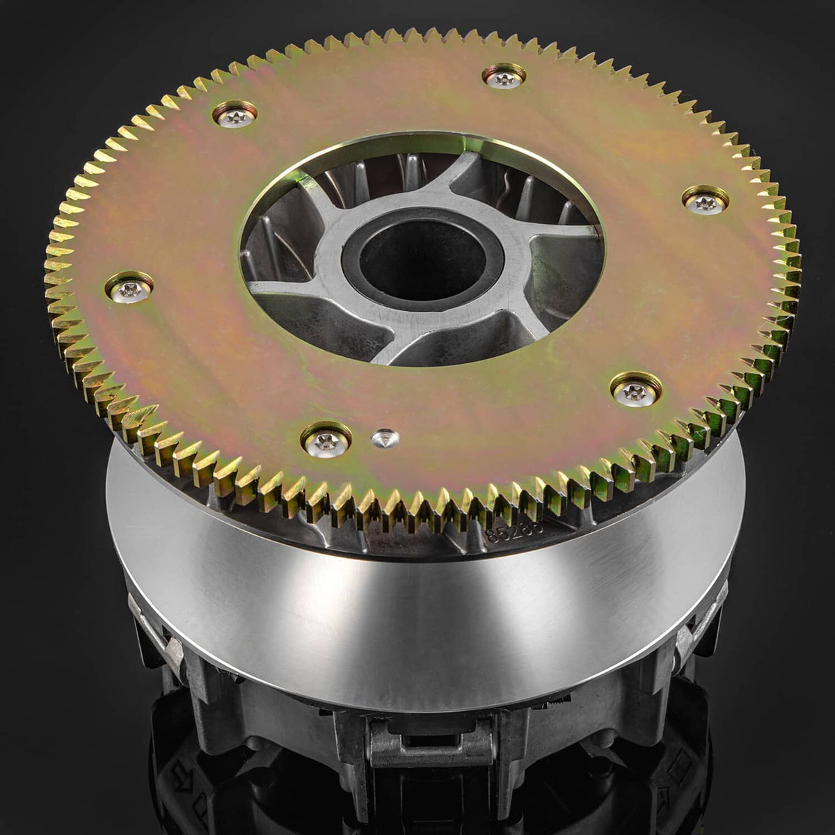 Drive clutch assembly with steel ring gear teeth and center hub plate