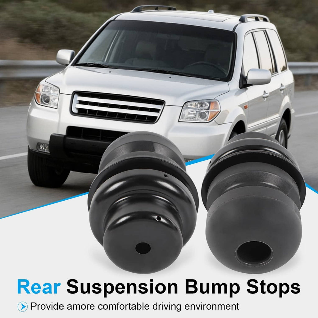 Black rear suspension bump stop pair with circular openings and ribbed shape
