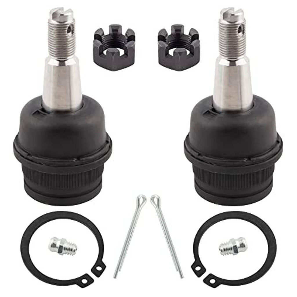 Two ball joint boots with threaded studs, plus metal pins and snap rings
