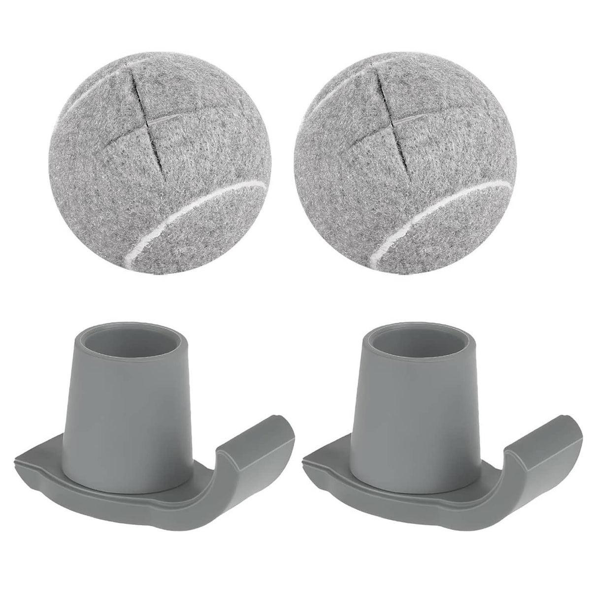 Grey felt walker ski glide pads with white center stripe, pair view