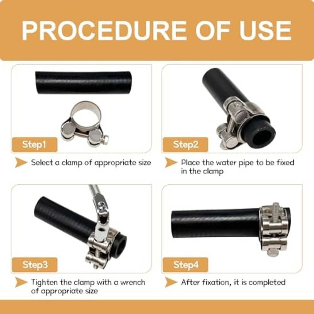 T-bolt hose clamp installation procedure graphic with four steps
