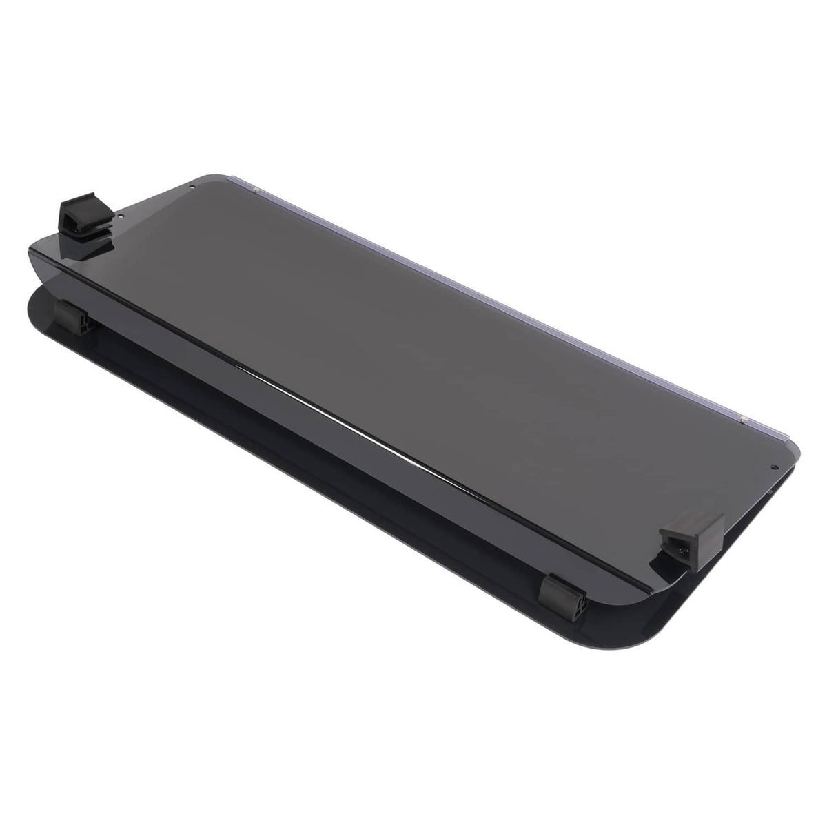 Fold-down tinted windshield windscreen with black base rails and corner brackets