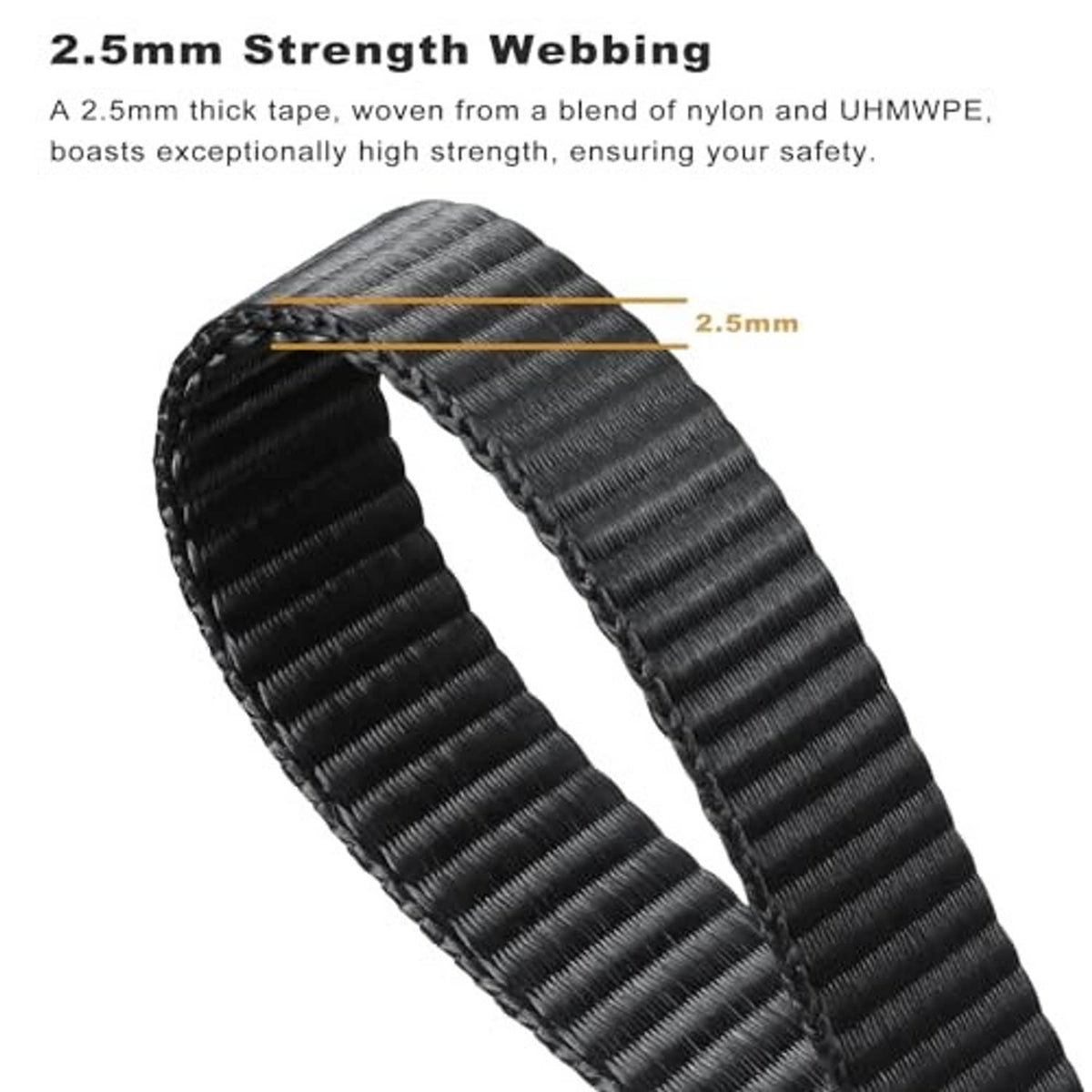 Black double webbing strap showing 2.5mm strength construction