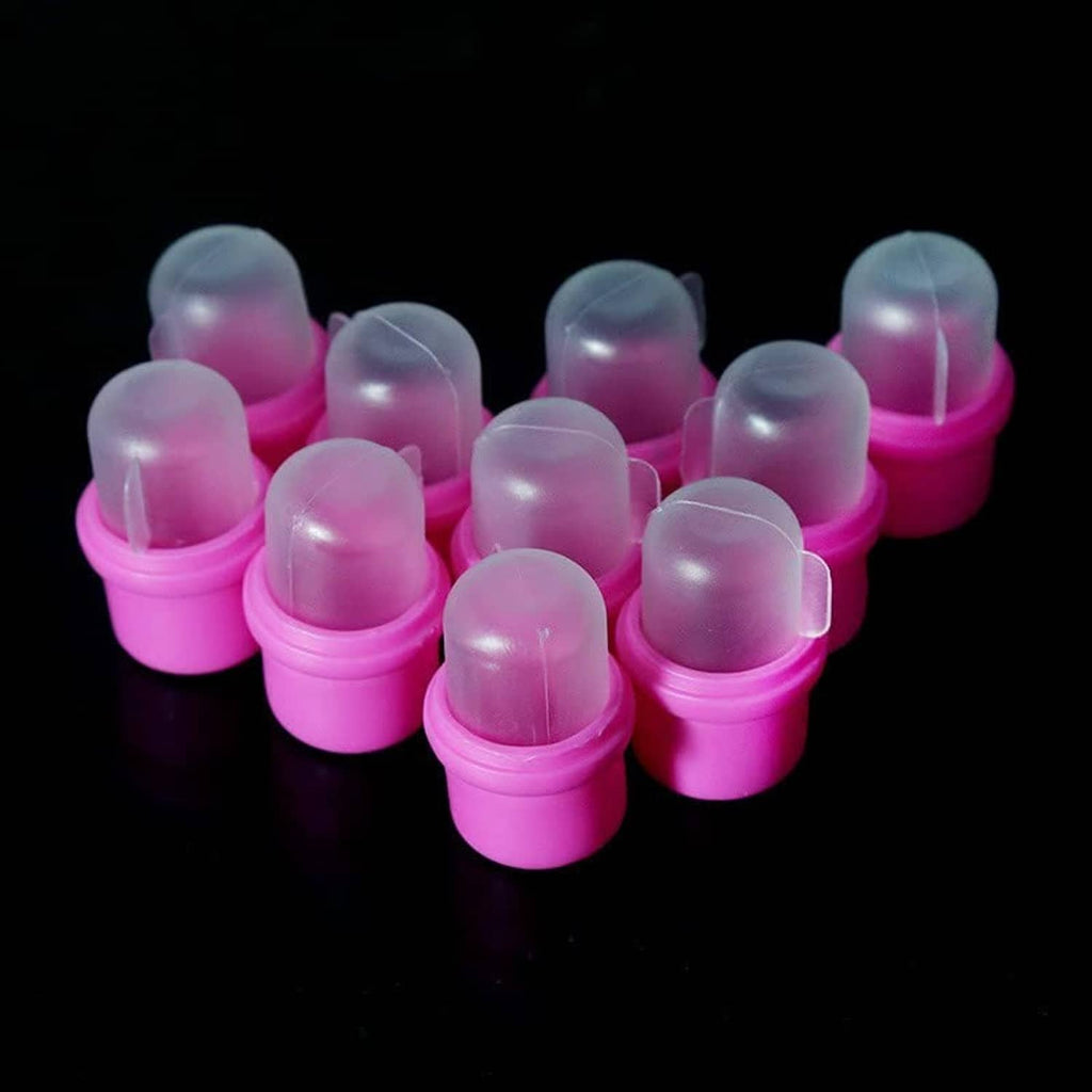 Pink wearable nail soak soakers with translucent clear caps, assorted set