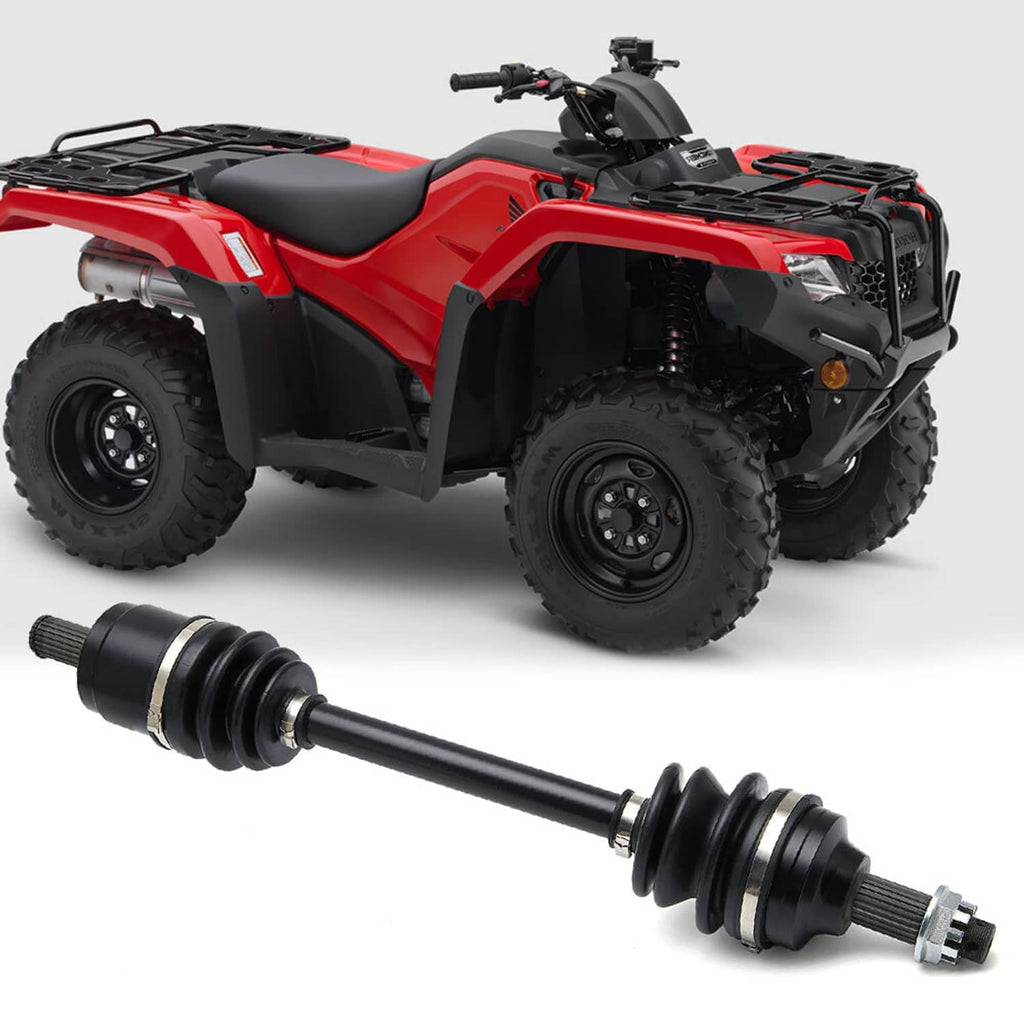 CV axle drive shaft laid out, featuring black boots and metal spline connection