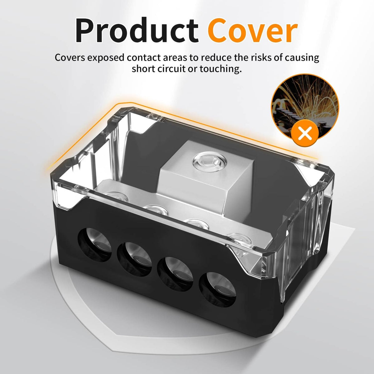 Joinfworld power distribution block cover over contacts, black base with silver terminal
