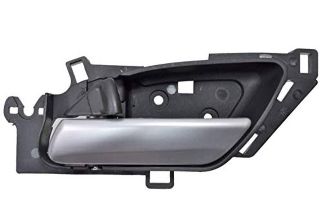 Interior door handle assembly, black housing with satin chrome pull lever.