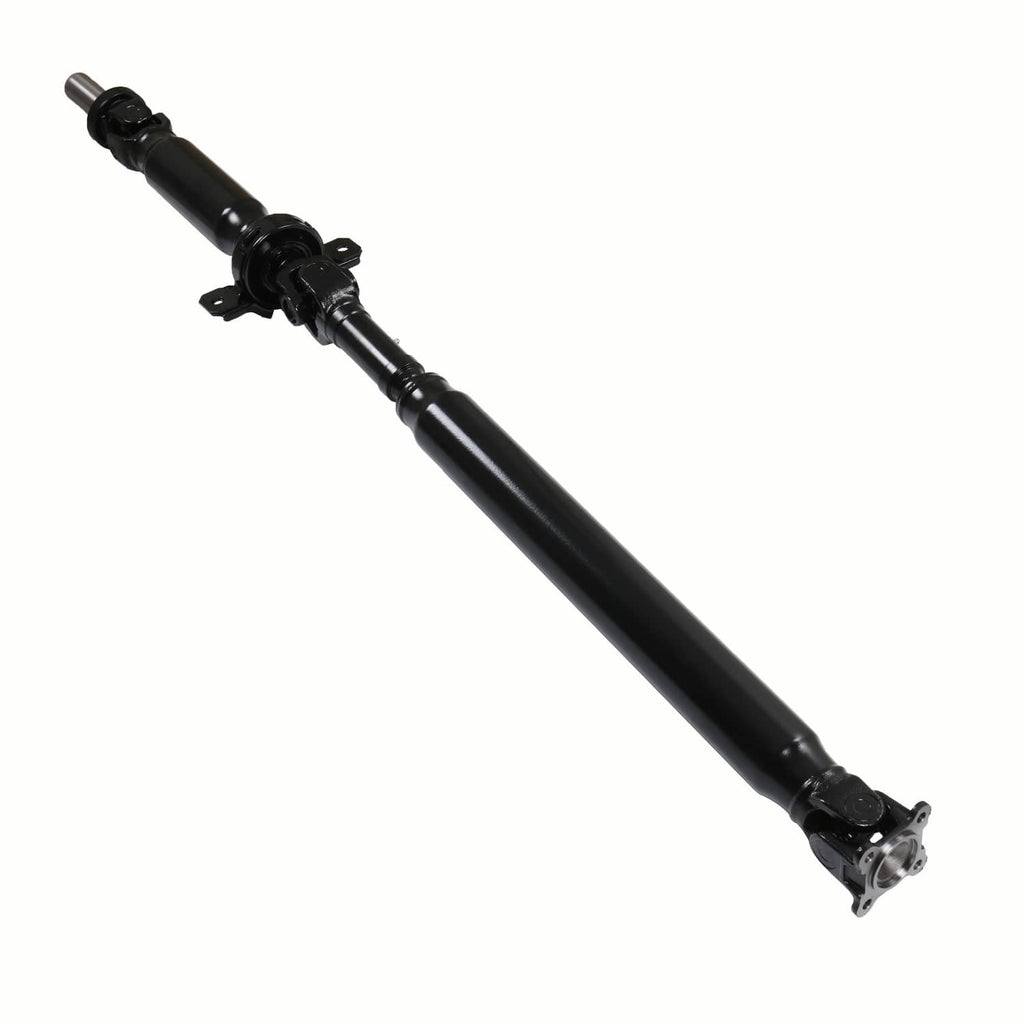 Black rear driveshaft prop shaft assembly with flange end and center support