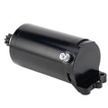 Black marine starter motor with mounting bracket and electrical terminal