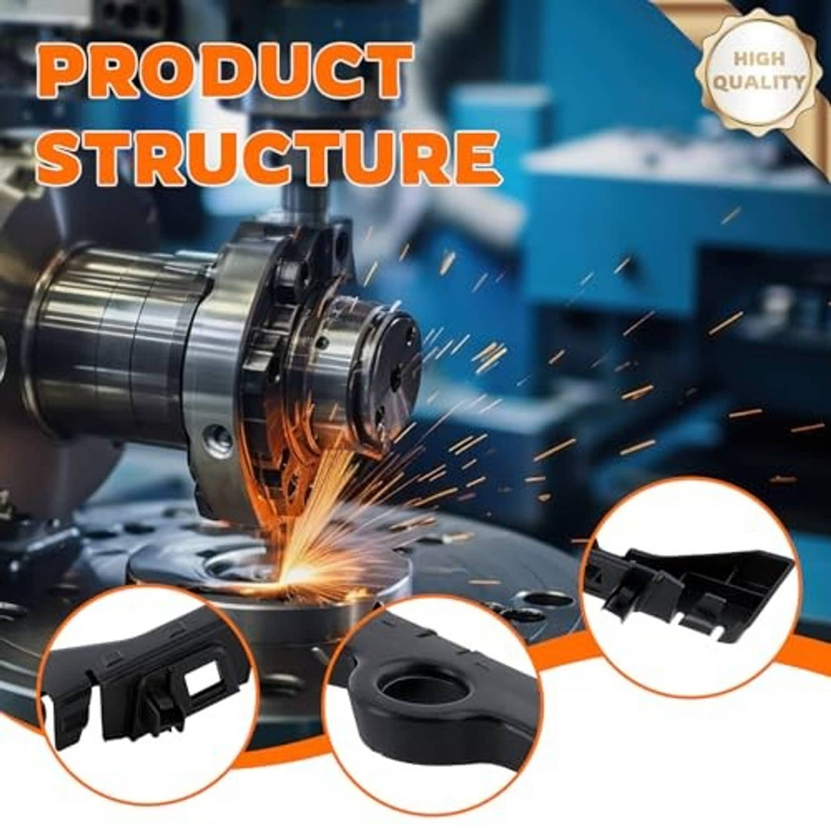 Black guide bracket piece with circular mounting hole and clip notches