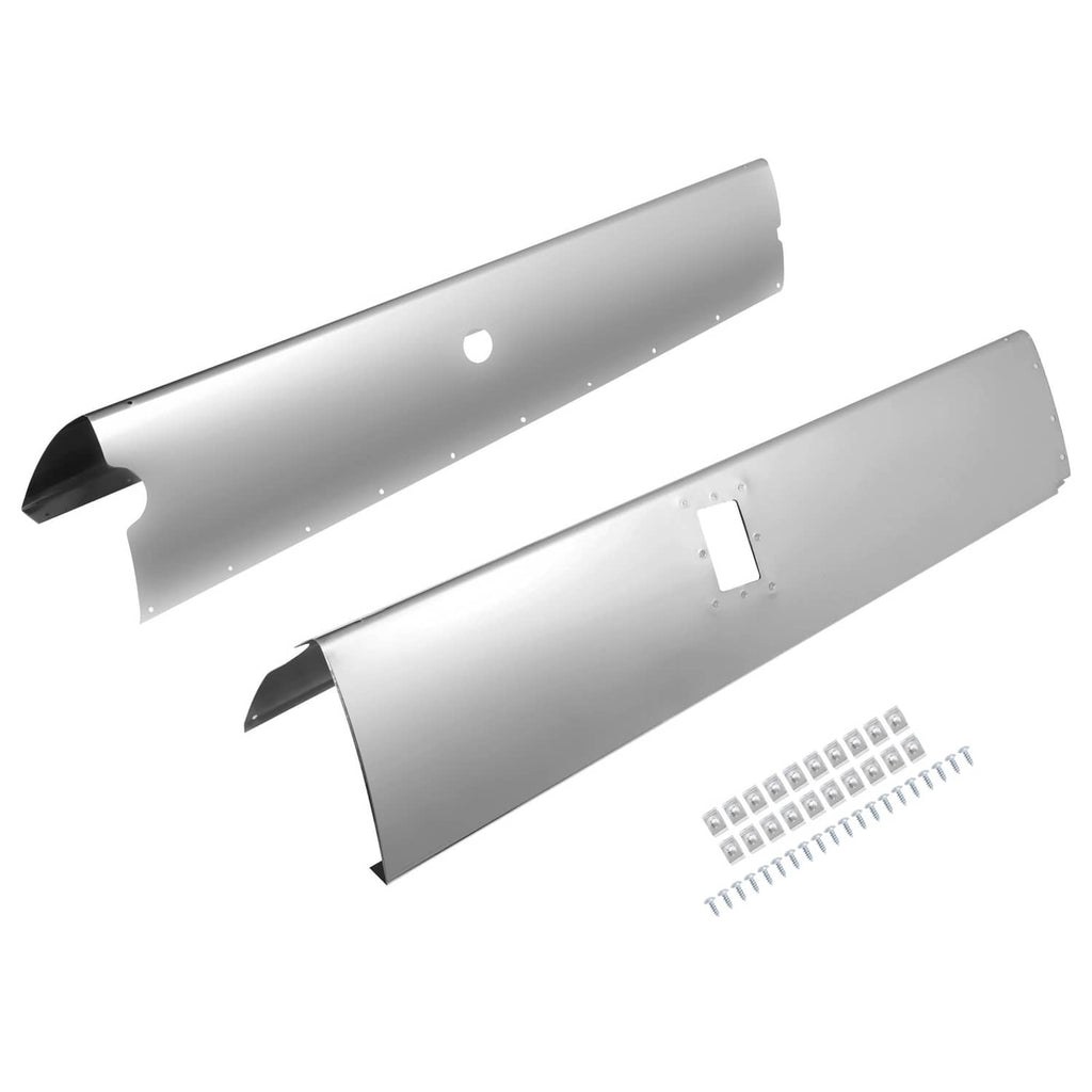 Silvery aluminum landing gear fairing panels set, LH and RH with mounting holes