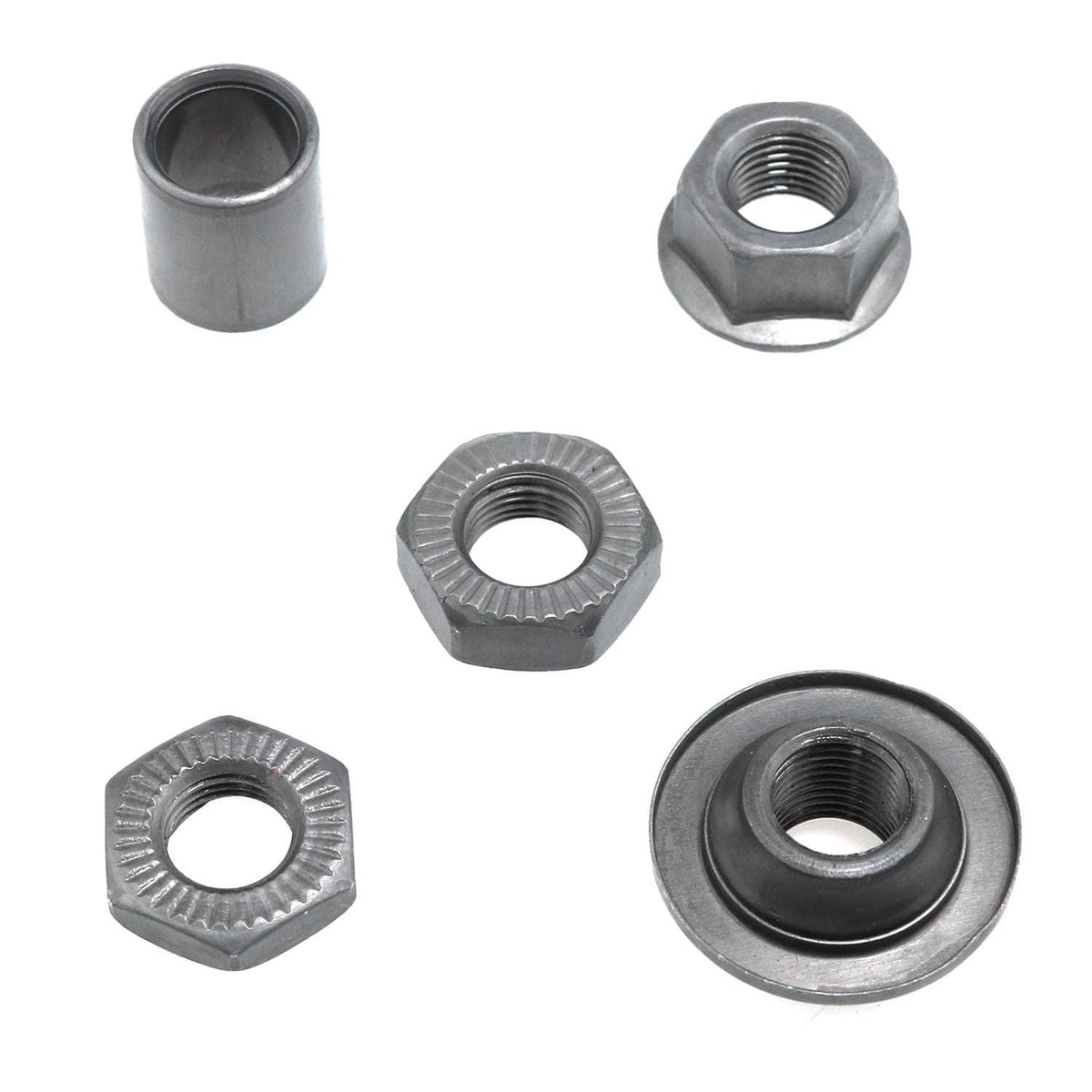 Multi-speed rear hub axle parts: nuts, washers, and inner bushing set