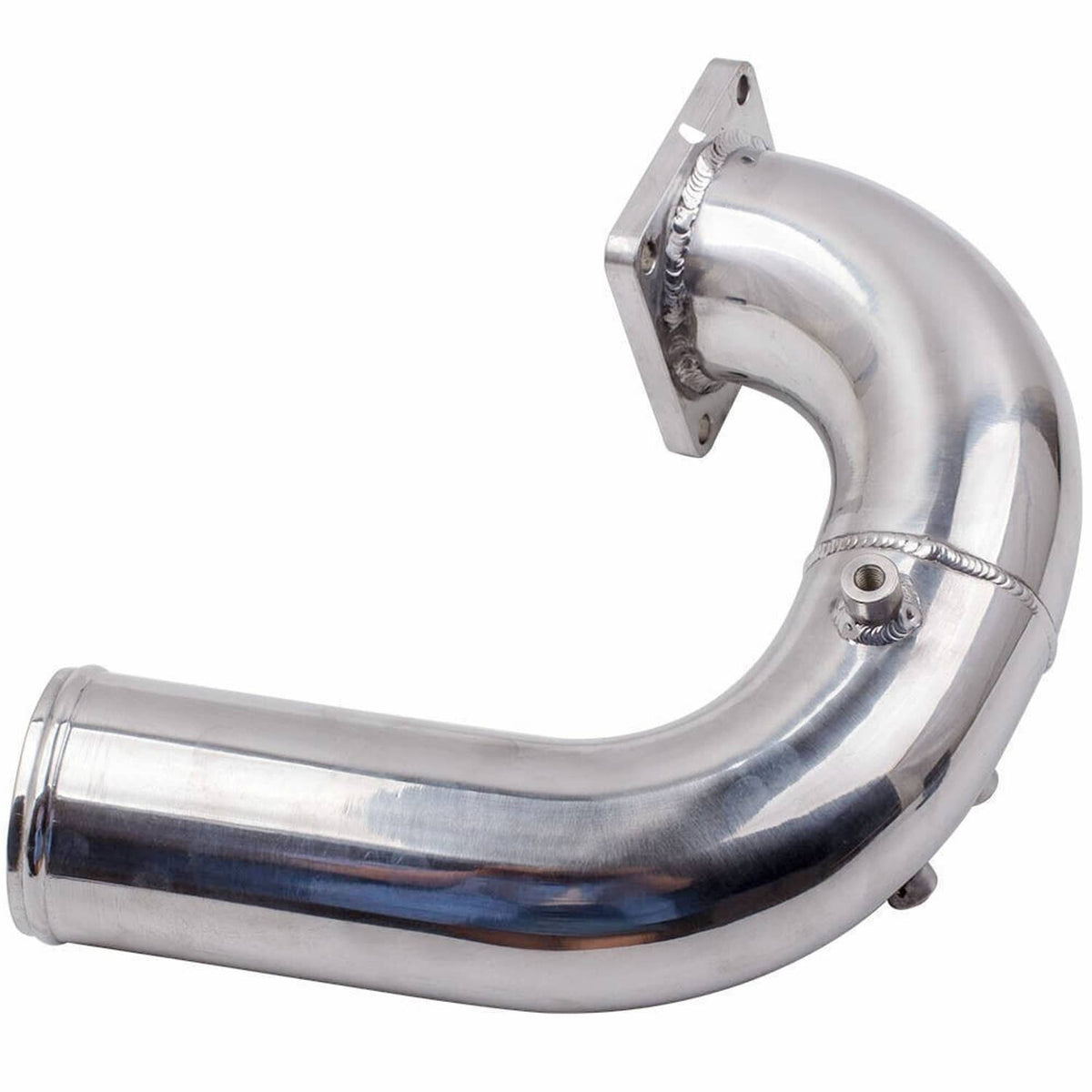 Stainless intake elbow tube pipe with mounting flange and curved 90-degree bend
