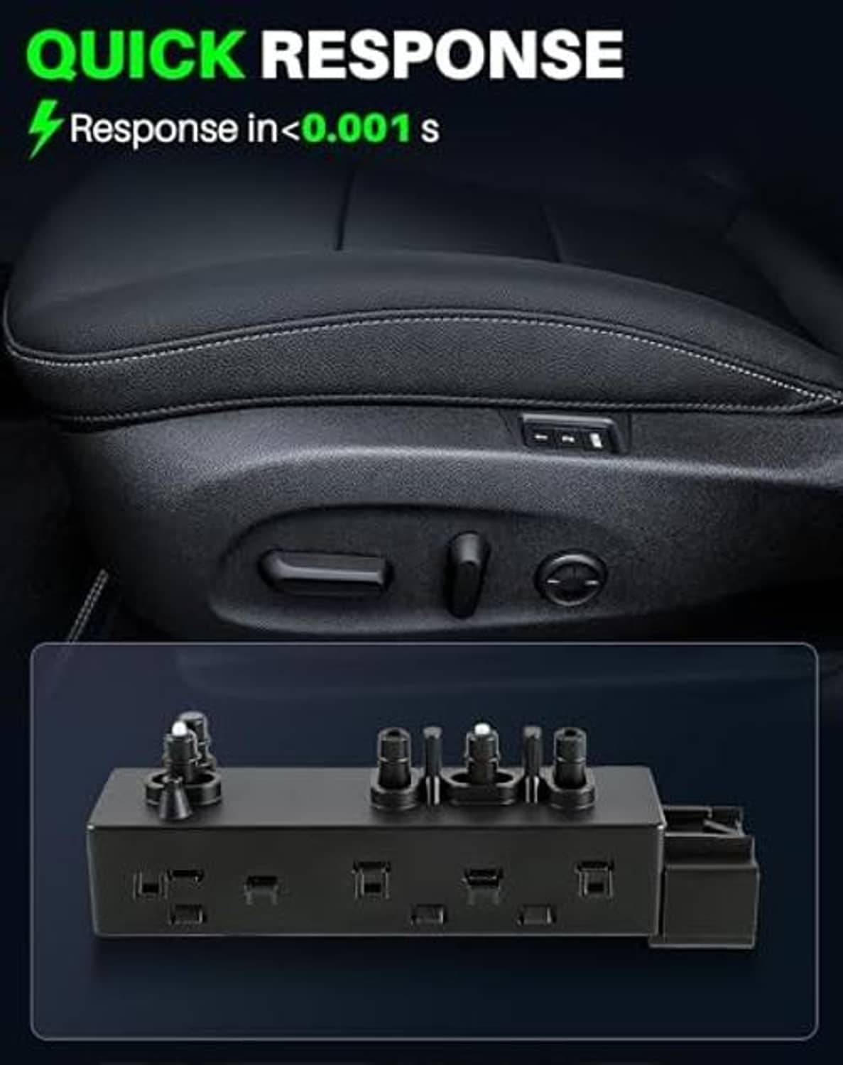 Power seat switch connector panel with button controls and wiring ports