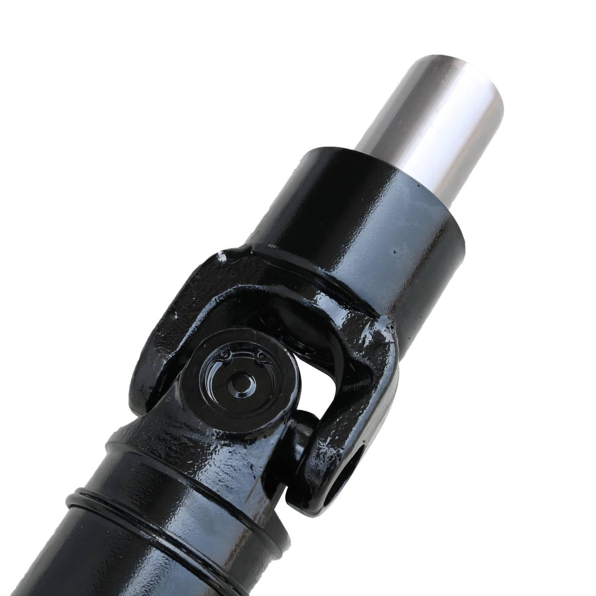 Rear drive shaft U-joint yoke with black housing and silver metal end