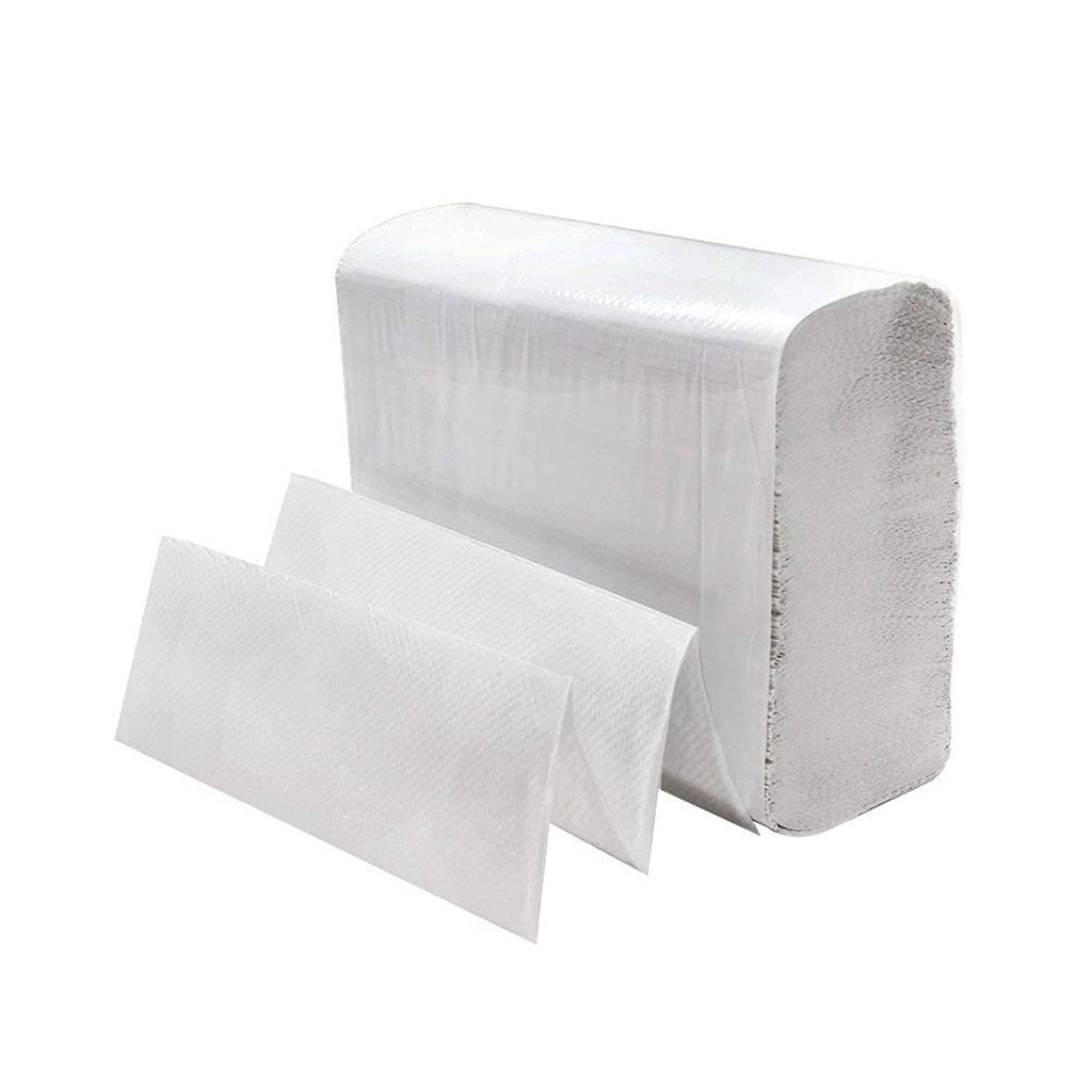 White multifold paper towel roll with stacked sheets, absorbent disposable towels