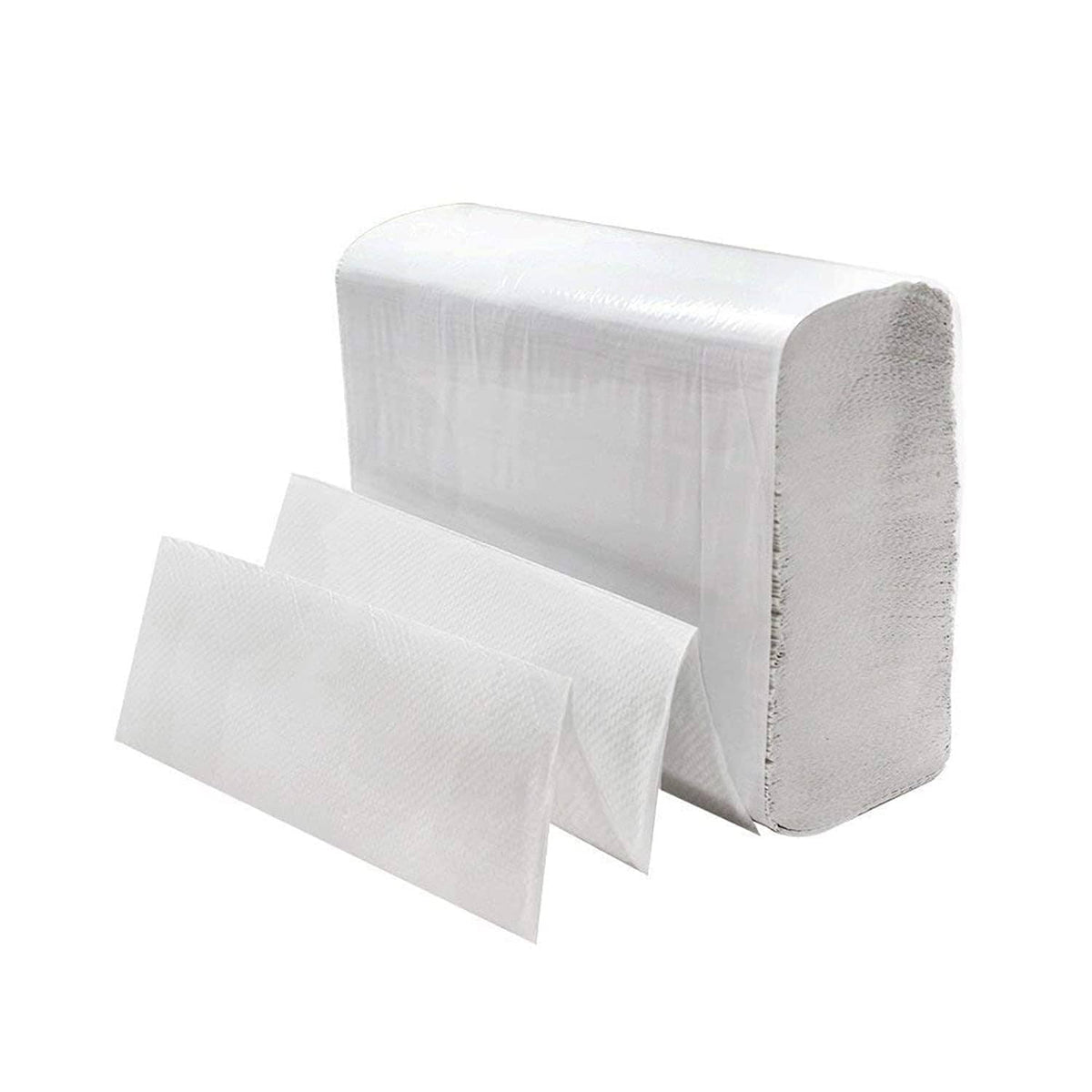 White multifold paper towel roll with stacked sheets, absorbent disposable towels