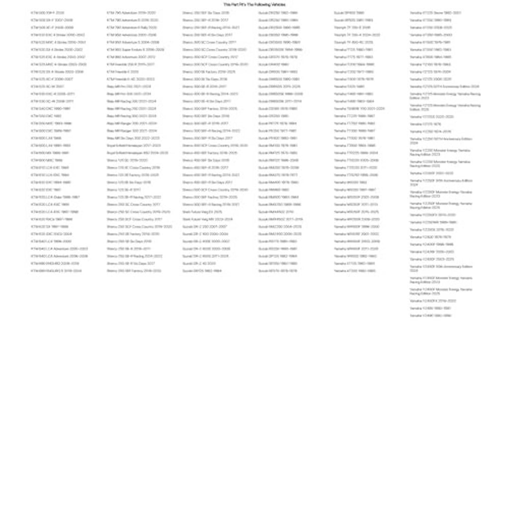 Printed compatibility or specs list page with small text columns