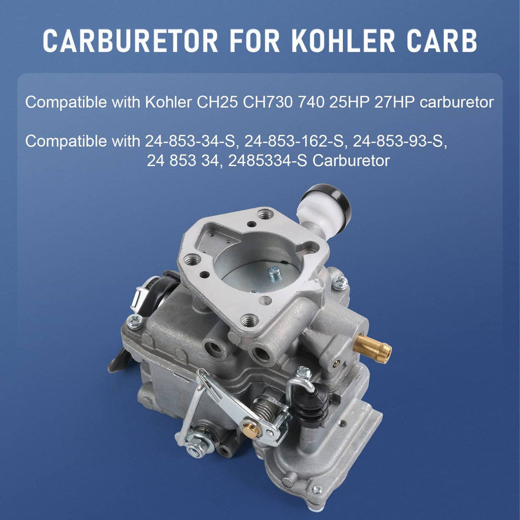 Silver-gray carburetor with throttle linkage and fuel line fitting