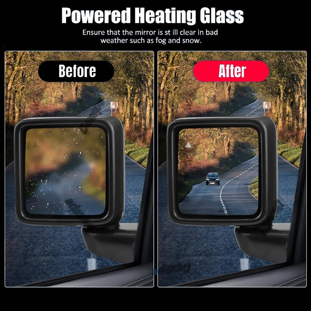 Black rear view mirror with powered heating glass for clearer view in cold weather