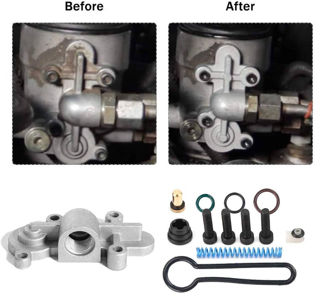 Fuel pressure regulator before-and-after comparison with included hardware and springs