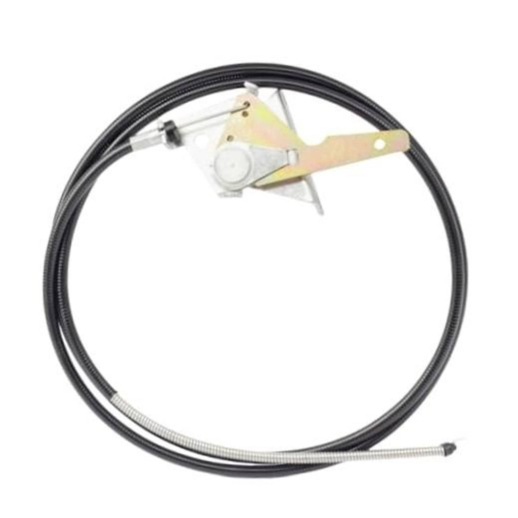 Throttle/choke cable assembly with black cable and metal bracket, small control lever