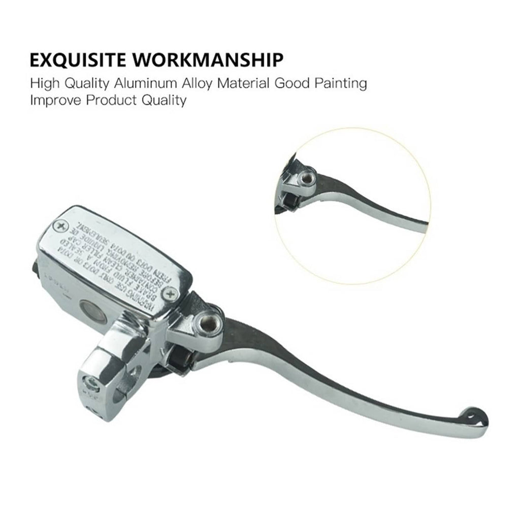 Chrome hydraulic brake master cylinder lever with black lever and silver clamp mount