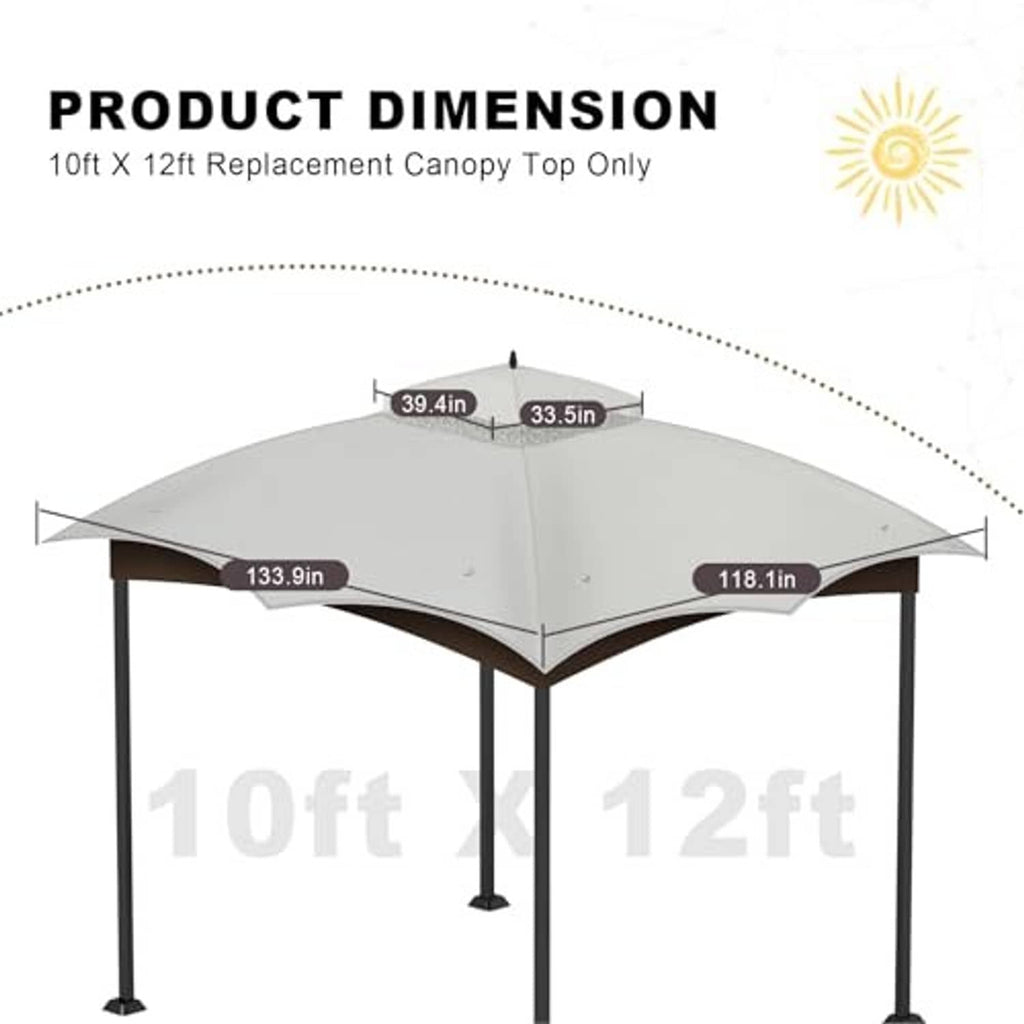 Gray gazebo canopy top replacement with 10ft x 12ft replacement dimensions