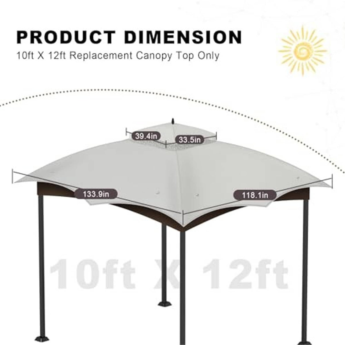 Gray gazebo canopy top replacement with 10ft x 12ft replacement dimensions