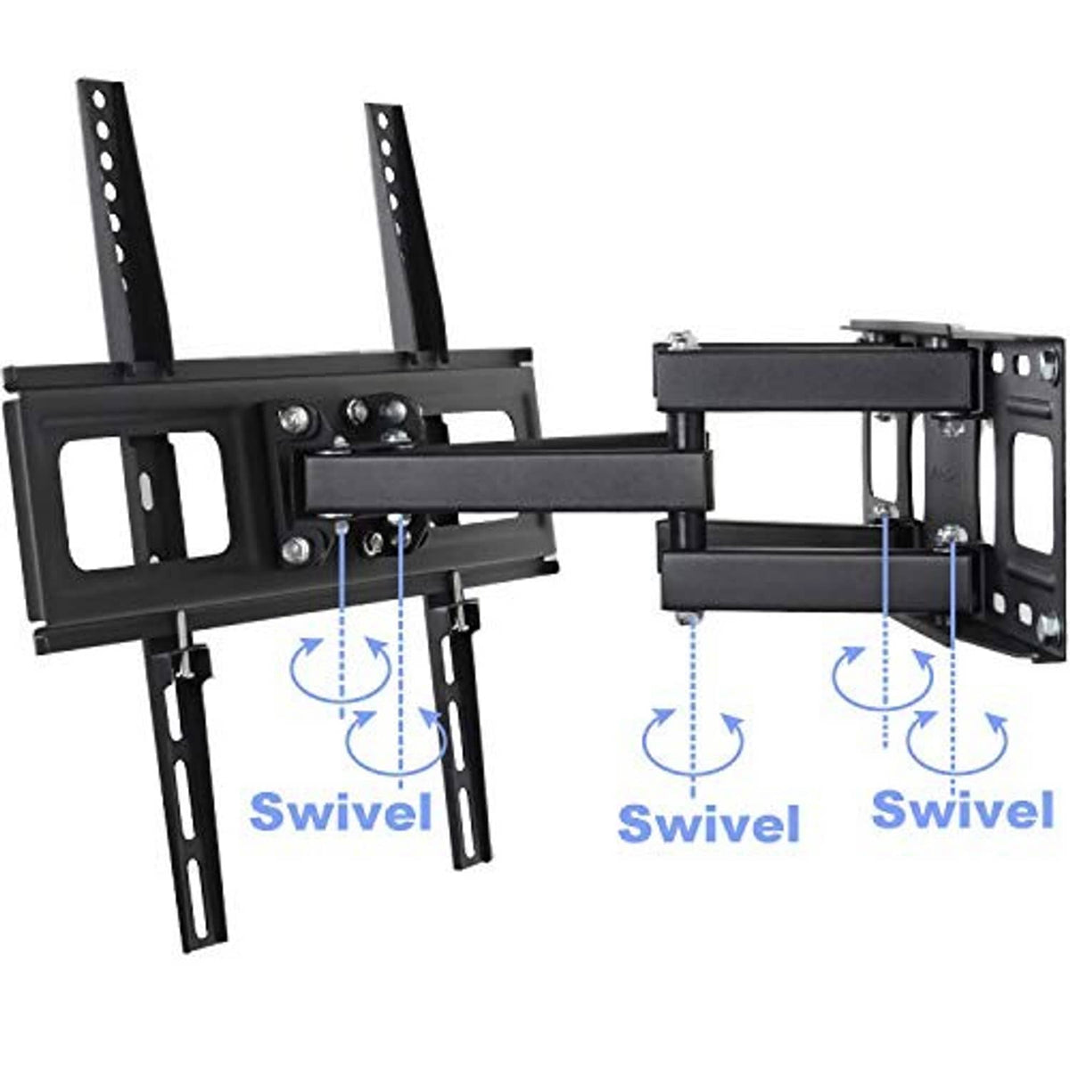 TV wall mount bracket with swivel joints and two mounting rail panels