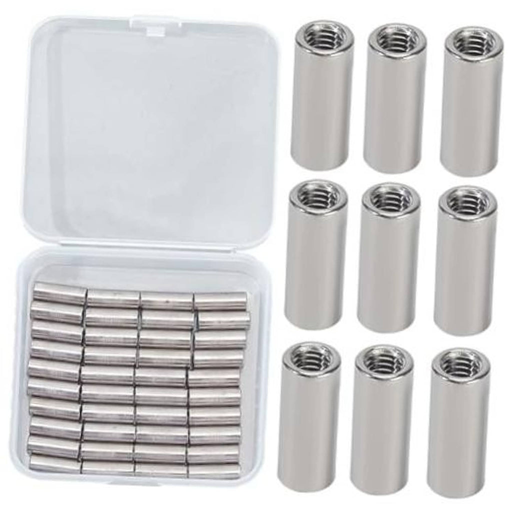 Silver stainless steel round connector nuts set, 40 pcs in plastic storage box