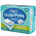 Dafi disposable underpads package showing stack of white pads and XXL size label