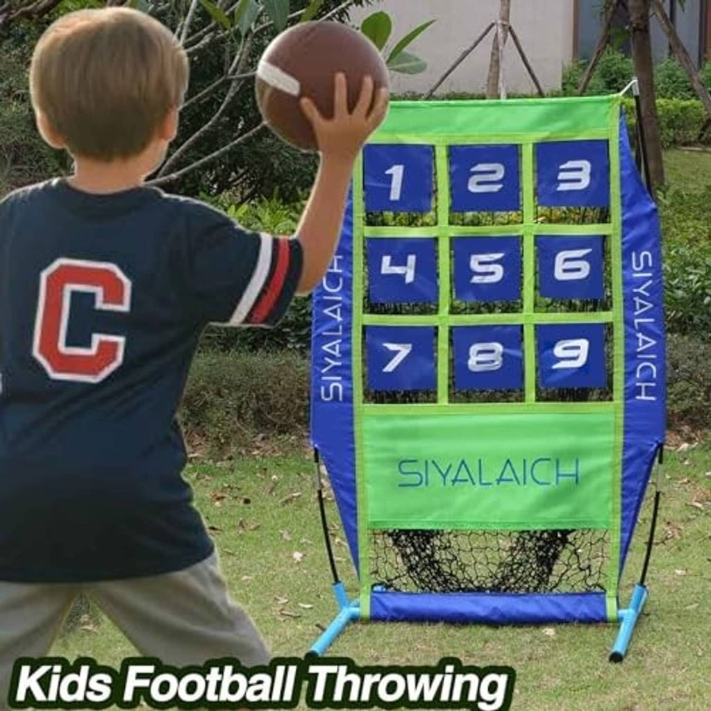 Portable target net with numbered grid 1–9 on blue squares and green bottom panel