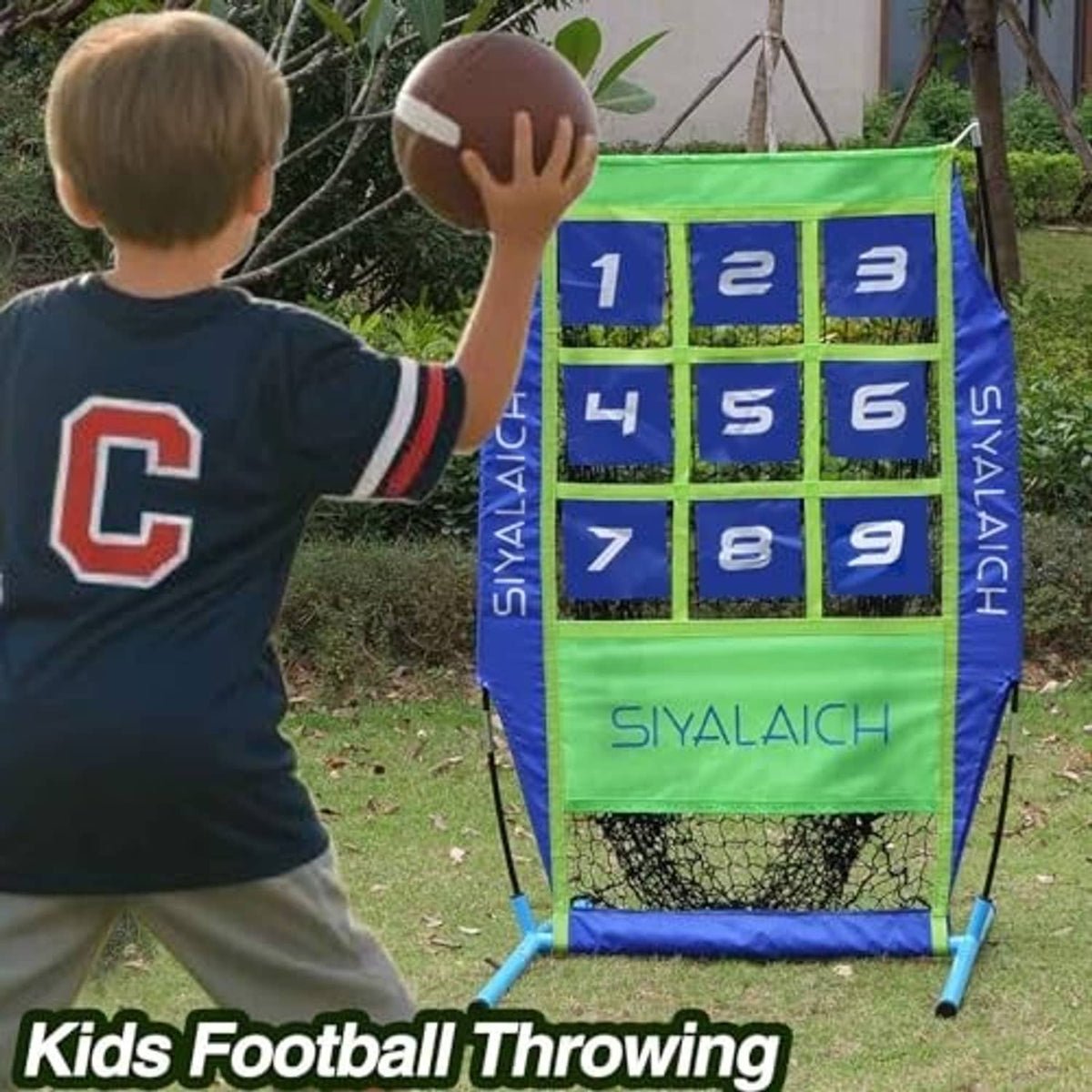 Portable target net with numbered grid 1–9 on blue squares and green bottom panel