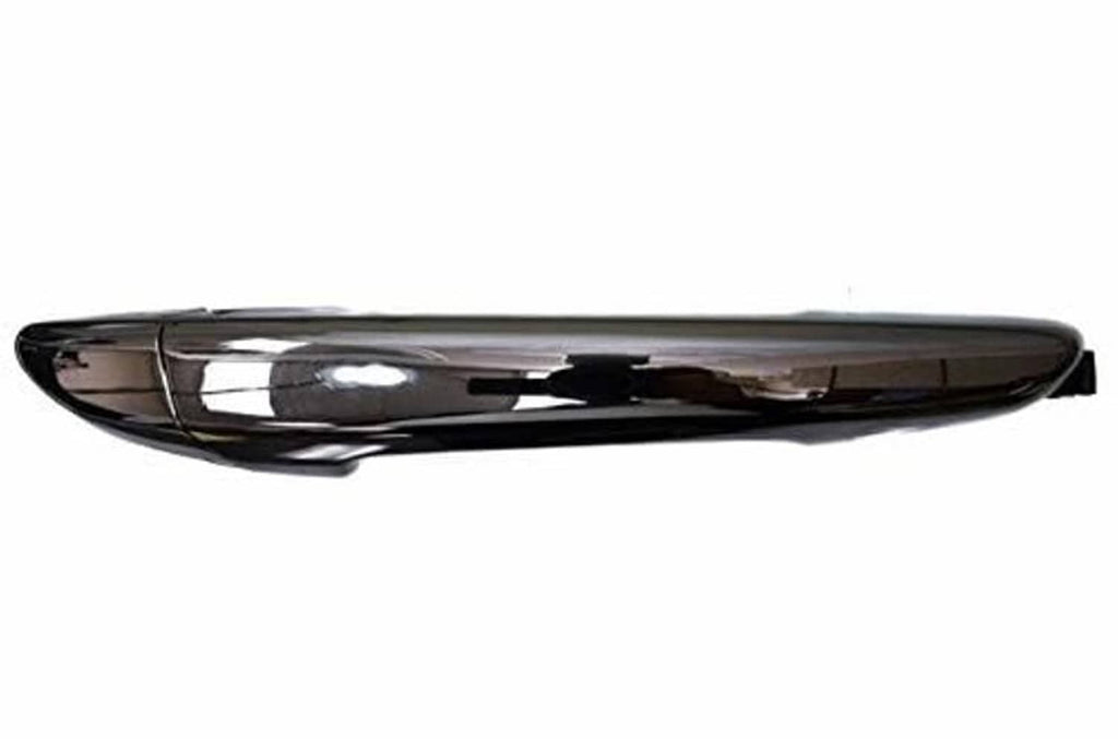 Slim chrome exterior door handle with black underside and glossy finish