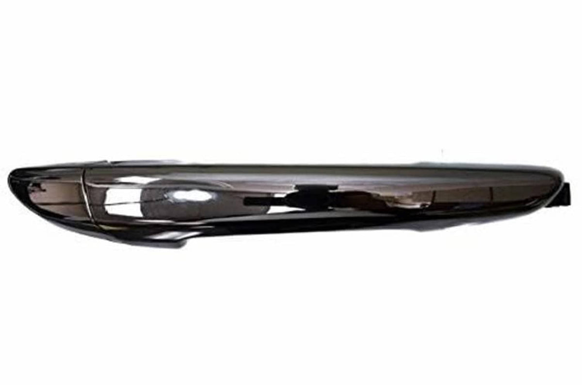 Slim chrome exterior door handle with black underside and glossy finish