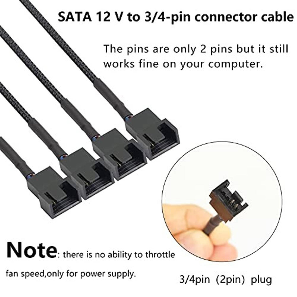 SATA 12V to 3/4-pin fan connector cable with four block-style plug leads