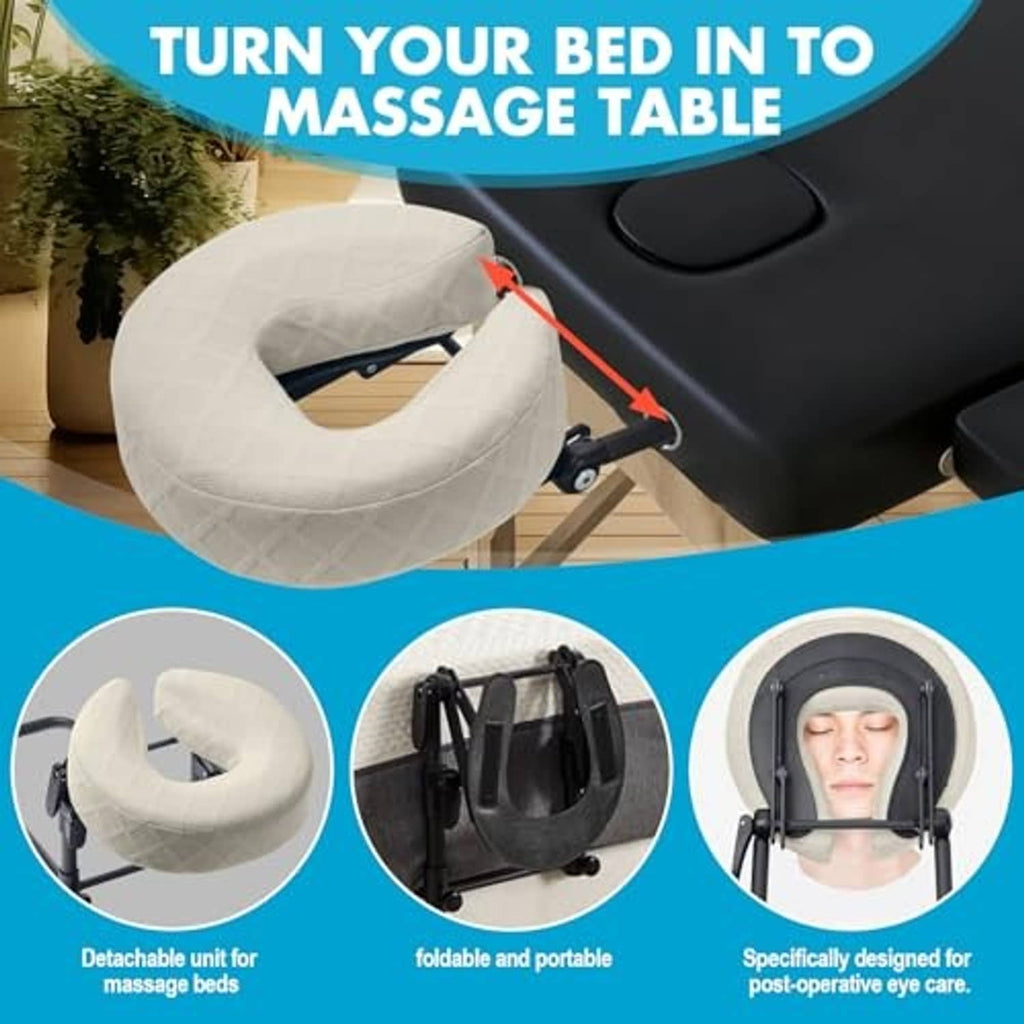 Light beige massage headrest cradle for beds, detachable padded unit on base