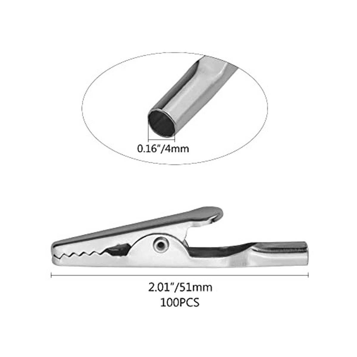 Metal alligator clip with size markings, 2.01in (51mm) overall length