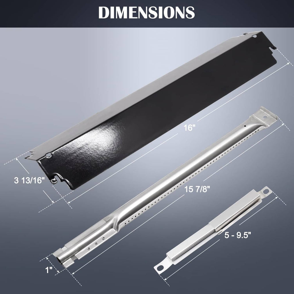 Black heat distribution plate with stainless rails and size labels for fit