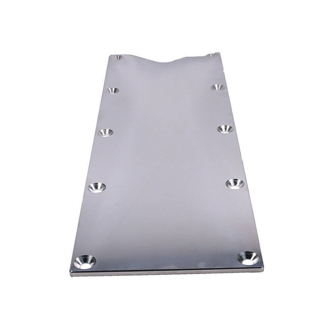 Billet valve cover plate, brushed silver with threaded inserts and curved notch
